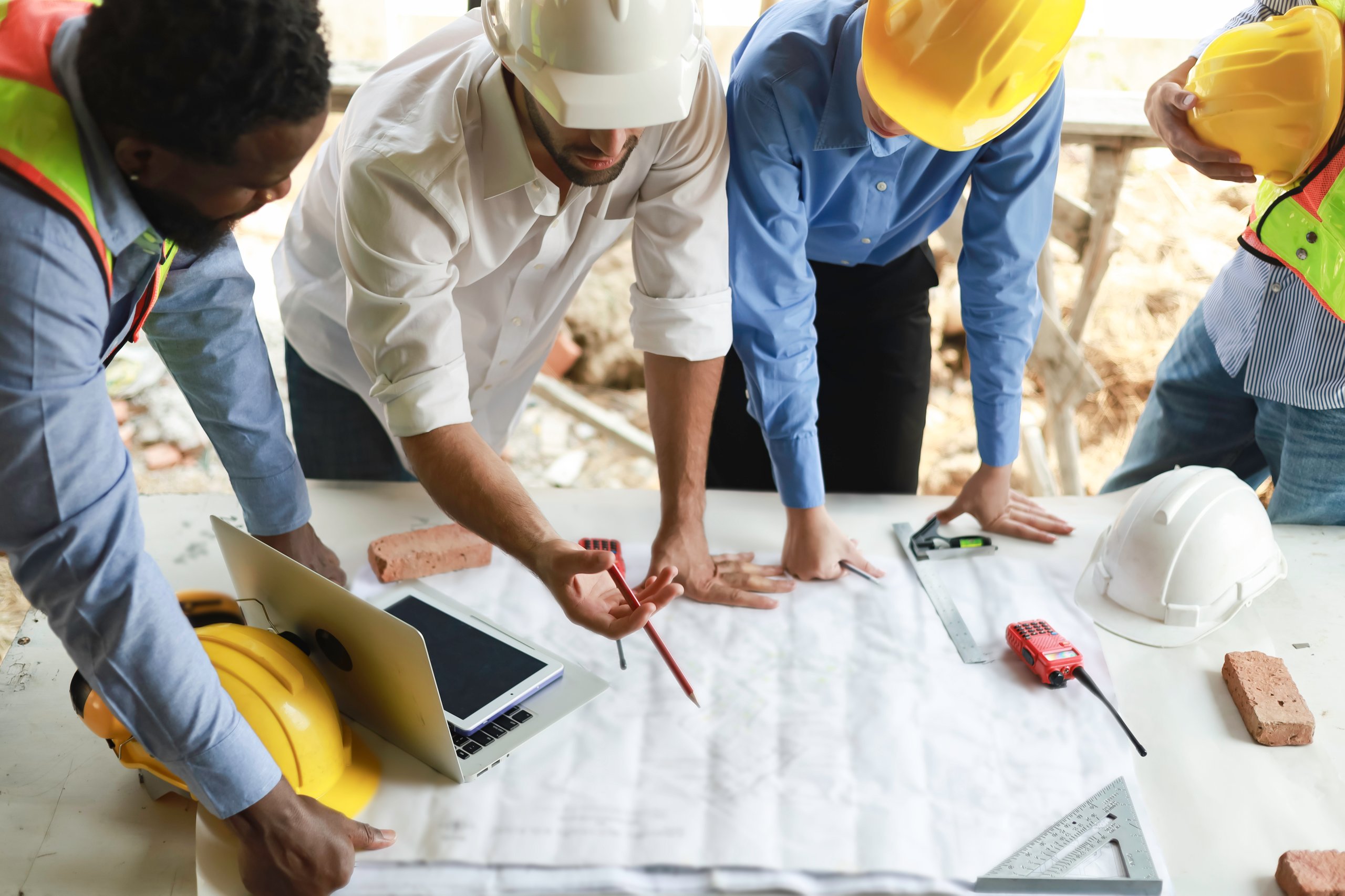 Construction team working together on a residential project site