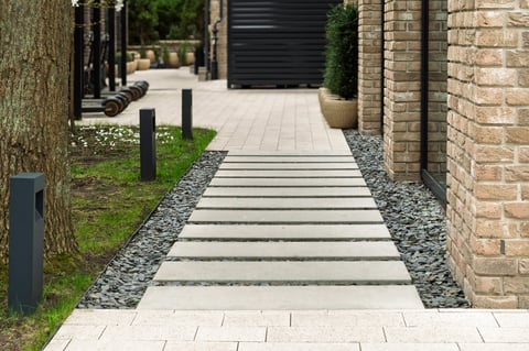Decorative stamped concrete walkway with patterns